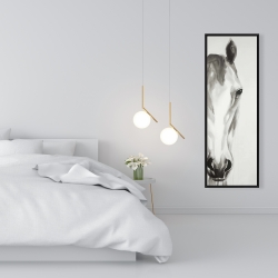 Framed 16 x 48 - Black & white horse face