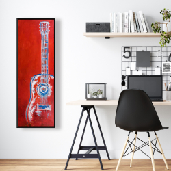 Framed 16 x 48 - Modern red abstract guitar