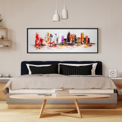 Framed 16 x 48 - Abstract city in bright colors