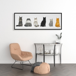 Framed 16 x 48 - Six cats lined up back view