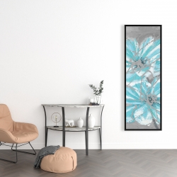 Framed 16 x 48 - Two little abstract blue flowers