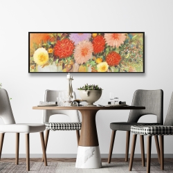 Framed 16 x 48 - Colorful abstract flowers