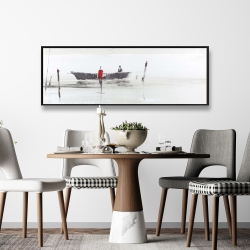 Framed 16 x 48 - Minimalist boat on the lake