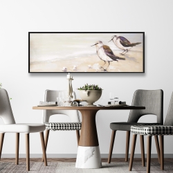 Framed 16 x 48 - Two sandpipers on the beach