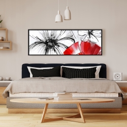 Framed 16 x 48 - Red & white flowers sketch