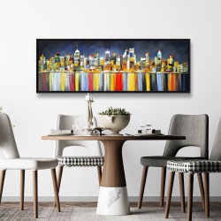 Framed 20 x 60 - Colorful reflection of a cityscape by night