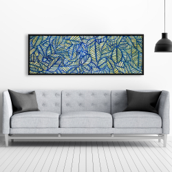 Framed 20 x 60 - Blue leaf patterns