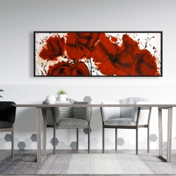 Framed 20 x 60 - Abstract red flowers field