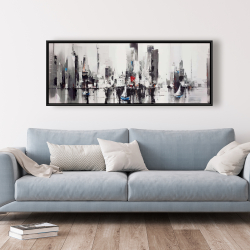 Framed 20 x 60 - Abstract boats with cityscape