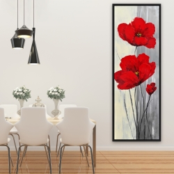 Encadré 20 x 60 - Fleurs rouges sur fond gris