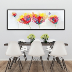 Encadré 20 x 60 - Fleurs colorées et papillon