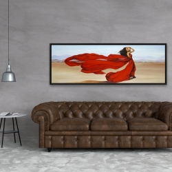 Framed 20 x 60 - Woman with a long red dress in the desert