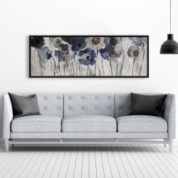 Framed 20 x 60 - Blue blurry flowers