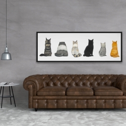 Framed 20 x 60 - Six cats lined up back view