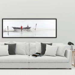 Framed 20 x 60 - Minimalist boat on the lake