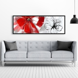 Framed 20 x 60 - Red & gray flowers