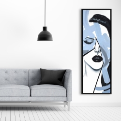 Encadré 20 x 60 - Portrait de femme bleu et abstrait