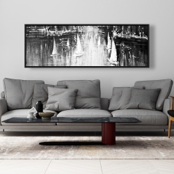 Framed 20 x 60 - Grayscale boats on the water