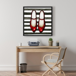 Framed 24 x 24 - Red glossy shoes on striped background