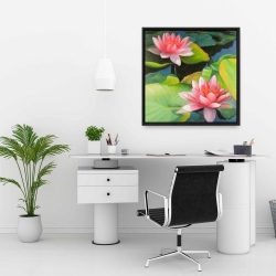 Framed 24 x 24 - Water lilies and lotus flowers