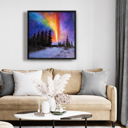 Framed 24 x 24 - Aurora borealis in the forest