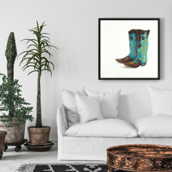 Framed 24 x 24 - Blue cowboy boots