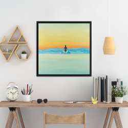 Framed 24 x 24 - A surfer swimming by dawn