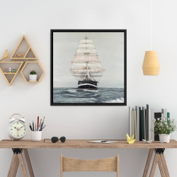 Framed 24 x 24 - Ship gently sailing by a cloudy day