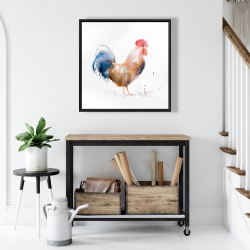 Framed 24 x 24 - Rooster watercolor style