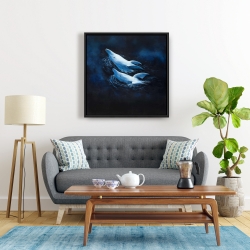 Framed 24 x 24 - Two swimming dolphins