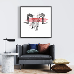 Framed 24 x 24 - Aries skull with feather