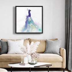 Framed 24 x 24 - Abstract peacock in watercolor