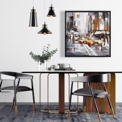 Framed 24 x 24 - Abstract citystreet with yellow taxis