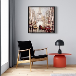 Framed 24 x 24 - Busy street of paris with eiffel tower