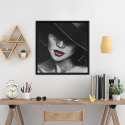 Framed 24 x 24 - Mysterious red lips lady