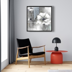 Framed 24 x 24 - Monochrome and silver flowers