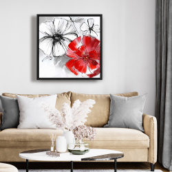 Framed 24 x 24 - Red & white flowers sketch