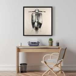 Framed 24 x 24 - Small black moped