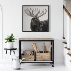 Framed 24 x 24 - Grayscale moose profile