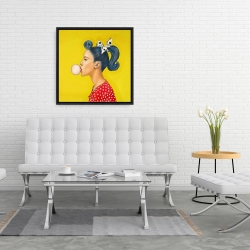 Framed 24 x 24 - Retro woman with beautiful ponytail