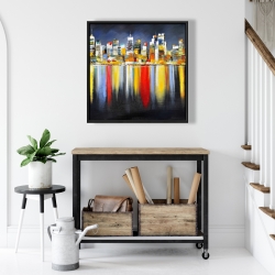 Framed 24 x 24 - Colorful reflection of a cityscape by night