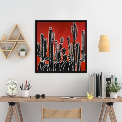 Framed 24 x 24 - Black tall cactus