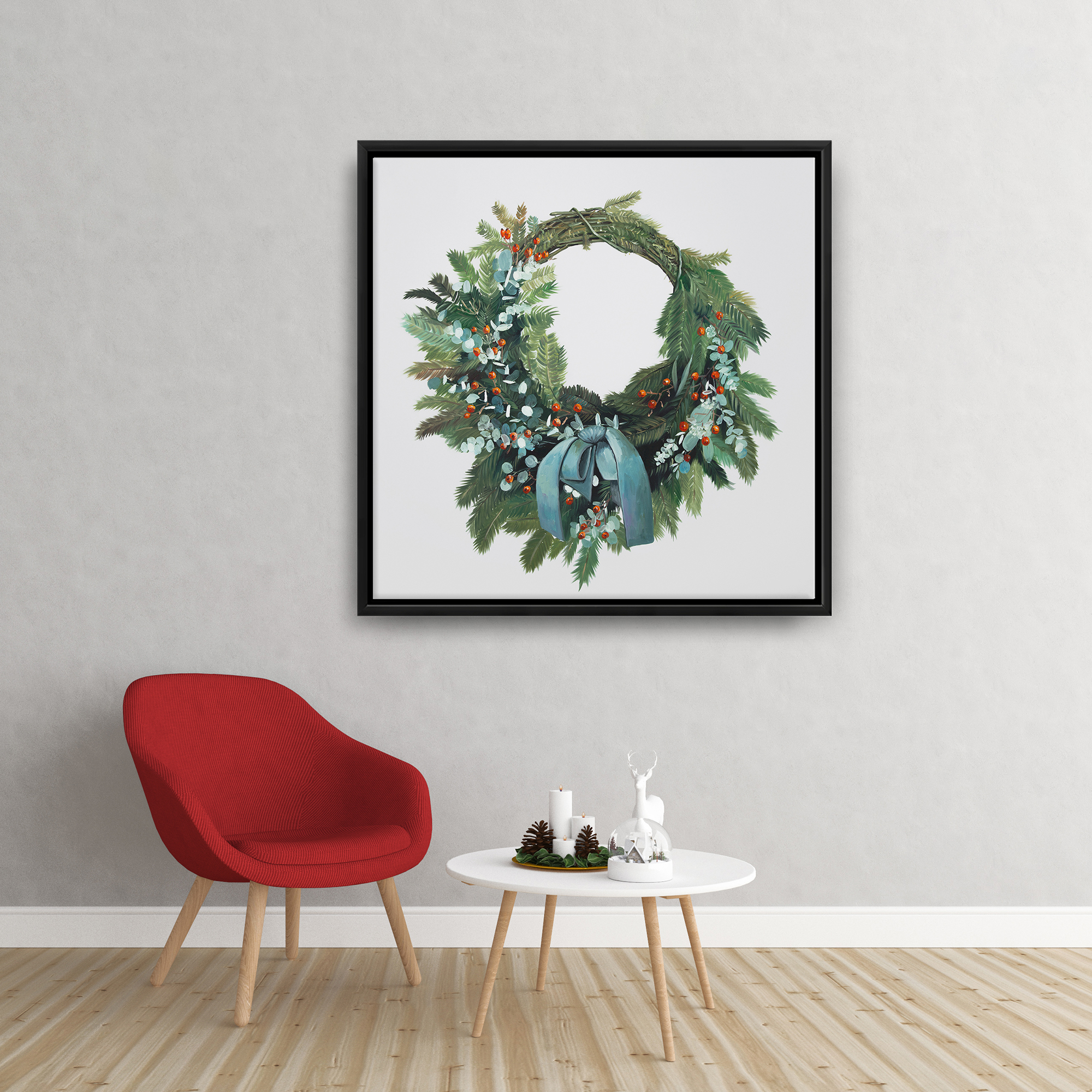 Framed 24 x 24 - Christmas wreath