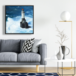 Framed 24 x 24 - Unleashed waves on a lighthouse