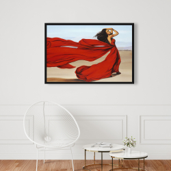 Framed 24 x 36 - Woman with a long red dress in the desert