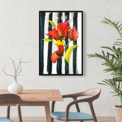 Framed 24 x 36 - Flowers on black and white stripes
