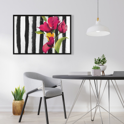 Encadré 24 x 36 - Fleurs sur rayures noires et blanches