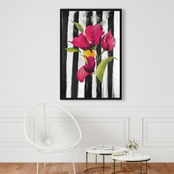 Encadré 24 x 36 - Fleurs sur rayures noires et blanches