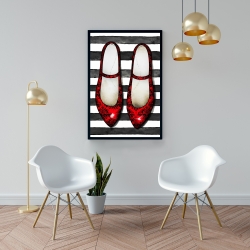 Framed 24 x 36 - Red glossy shoes on striped background