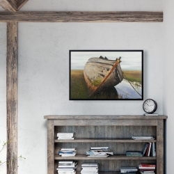 Framed 24 x 36 - Old abandoned boat in a swamp